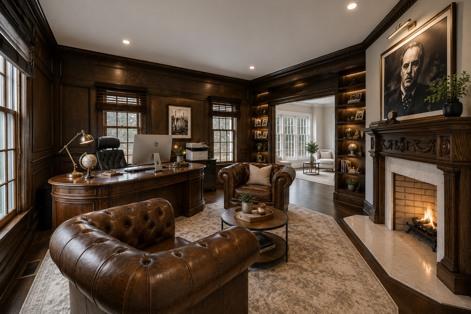 Wood-paneled executive office
